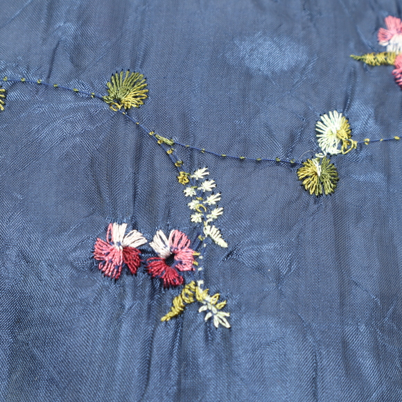 Rocchi Floral Embroidery Scarf 25x60 Blue/Pink Silk/Polyester - Picture 8 of 14